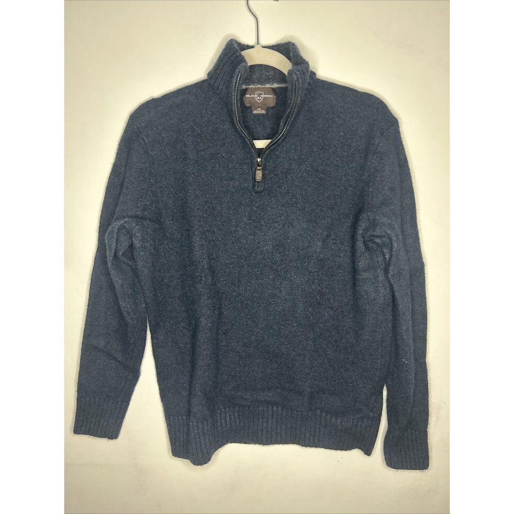 Black Brown 1826 Mens L Sweater Red Lambs Wool Blend Pullover 1/4 Zip Collar